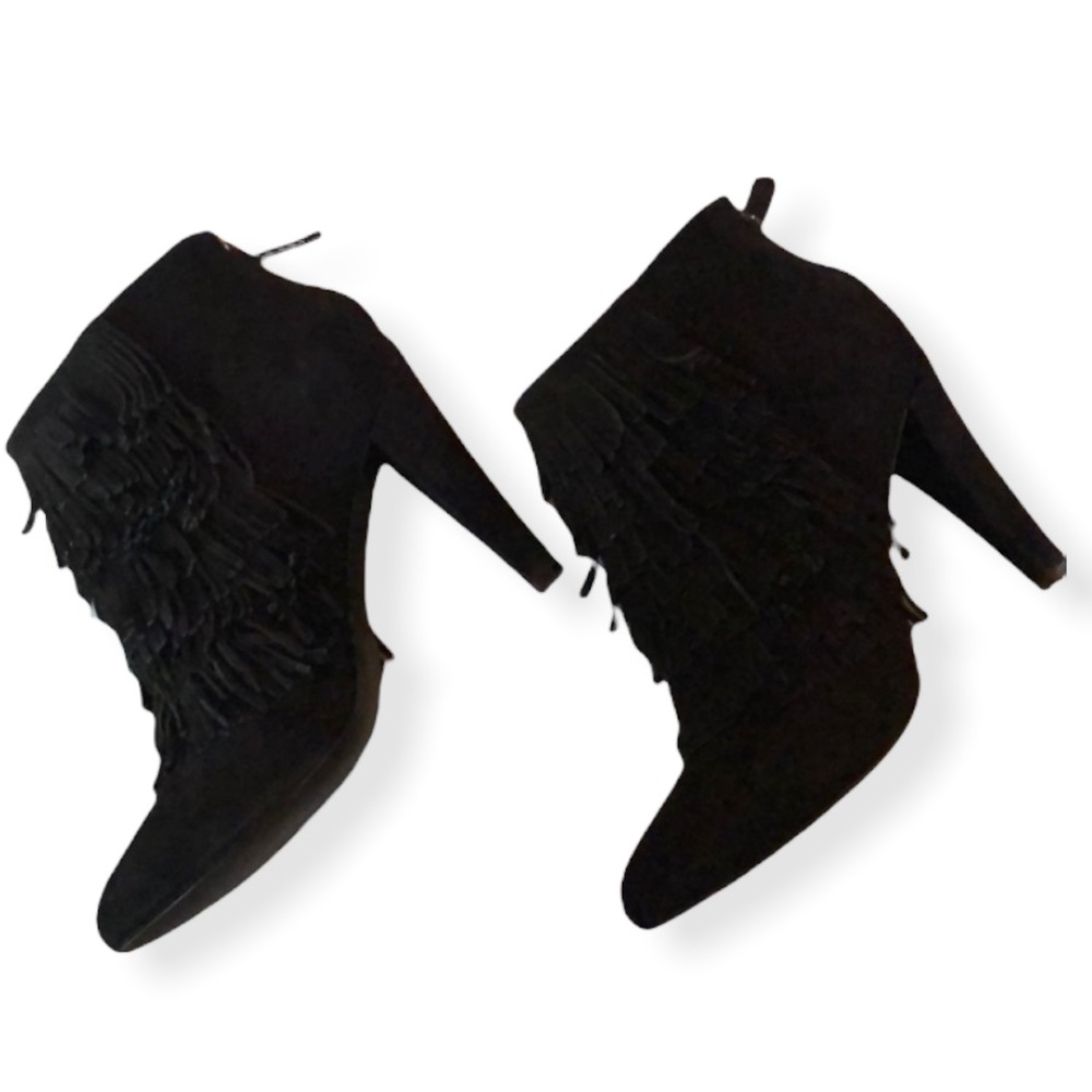 Banana Republic Leather Fringe Black Darcy High Heel Booties | Worn 2x